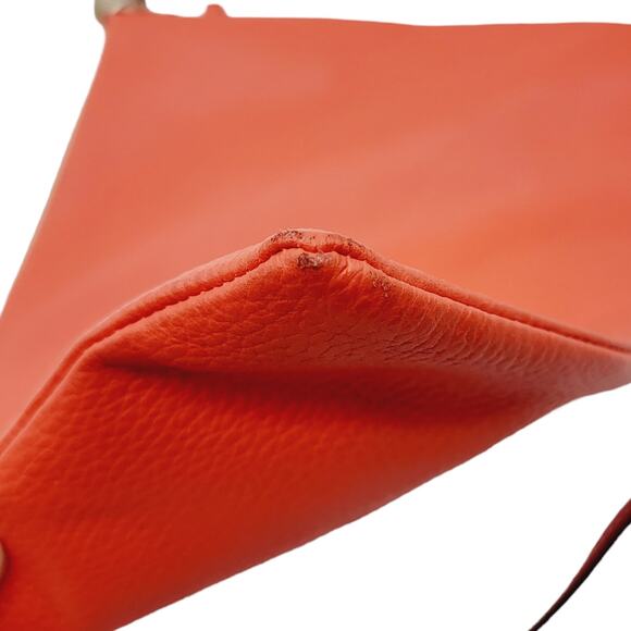 Made In Italy Pebble Grain Leather Orange Adjustable Crossbody Zip Handbag - Picture 8 of 12